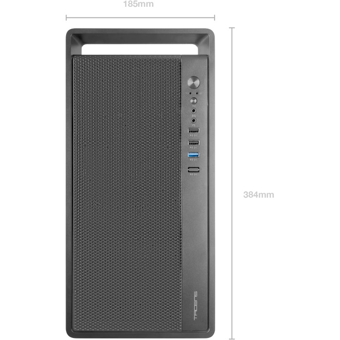 Корпус ПК Tacens SAGITTA20 з LED-дисплеєм, 3 вентилятори 120мм, скло, сітка, USB-C, чорний (2FORTISII)