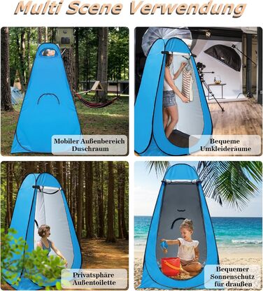 Pop-Up Privacy Tent for Toilet & Changing - Portable Outdoor Shower Tent with Carry Bag (UV 40+) - Green & Blue