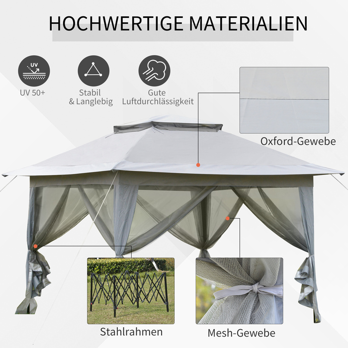 Павільйон Outsunny Faltpavillon Pop-Up Zelt Gartenpavillon, включаючи сумку для перенесення, сталь+Оксфорд+сітка, сірий, 3,64x3,64x2,94 м | Aosom