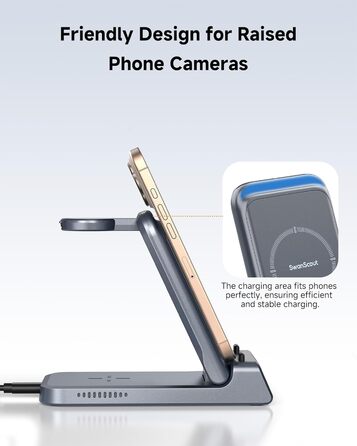 Бездротова зарядка 3-в-1 SwanScout 703A для iPhone 17/16/15/14/13/12, Apple Watch 11/10/9/8/7/Ultra та AirPods Pro 3 (Tech Grey)