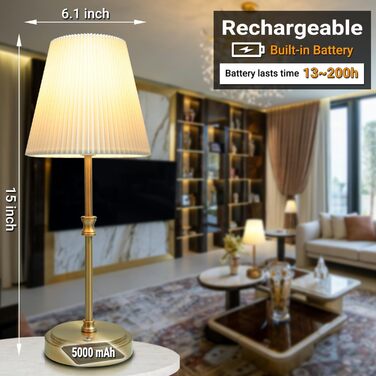 LED настільна лампа бездротова з акумулятором 3000mAh, торшер для спальні, вітальні, на вулицю (Retro Gold, 2 шт.)