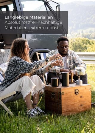 Lambda Coffee® Thermo French Press Stainless Steel I 1 Liter - 5 Cups I 3 Sizes Available I Stainless Steel Coffee Maker | Double-Walled: Keeps Warm for a Long Time I Coffee Maker | French Press 1L (5 Cups) Nautic Night