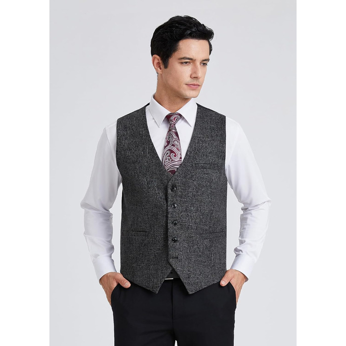 HISDERN Жилет чоловічий для весілля та офіційних заходів, класичний, ретро, бавовна, однотонний, елегантний, бізнес, XS-4XL, сірий