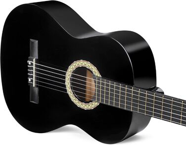 Класична гітара Winzz 4/4 для дорослих та дітей (від 11 років), набір для початківців - Чорний глянцевий (39 дюймів)