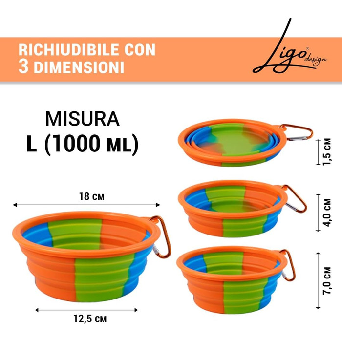 Ліга - EBBY 2шт. Миски для собак, дорожні миски, портативні миски для води та корму, складні миски з карабіном (темно-сірий) L (1000 мл) темно-сірий
