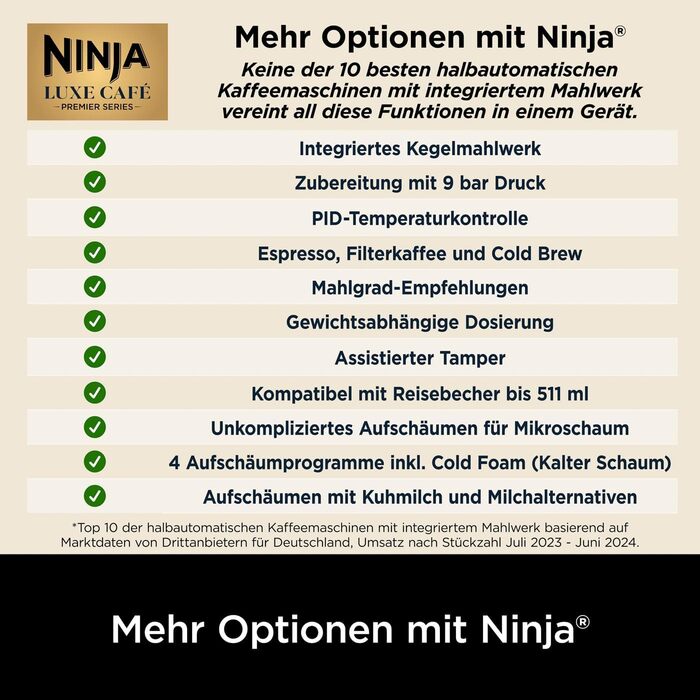 Ninja Luxe 2-в-1 кавомашина з вбудованим млином та капучинатором для лате, капучино та еспресо, срібна, ES501EU (Premier)