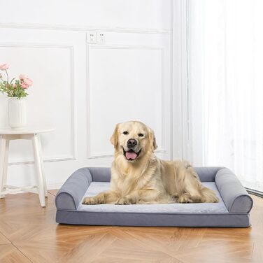 Amazon Basics Foam Dog and Pet Couch Bed with Removable Cover, Grey, (L x W x H) (U-shaped Sofa - Grey, 112 x 89 x 20 cm)