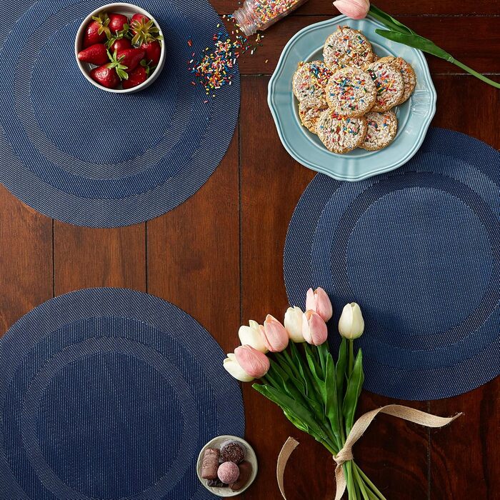 DII PVC Tablecloth Collection - Woven for Indoors and Outdoors, Polyvinyl Chloride, Nautical Blue, Round Placemat Set, 13.75