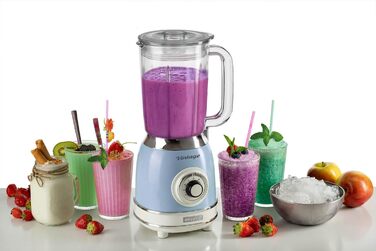 Vintage Ariete 583 Glass Mixer, Retro Multi-Function Mixer with 4 Blades, 4 Speeds + Pulse Function, Ice-Crusher Function, 1.5 Liter Capacity, 1000W, Light Blue Blue Single