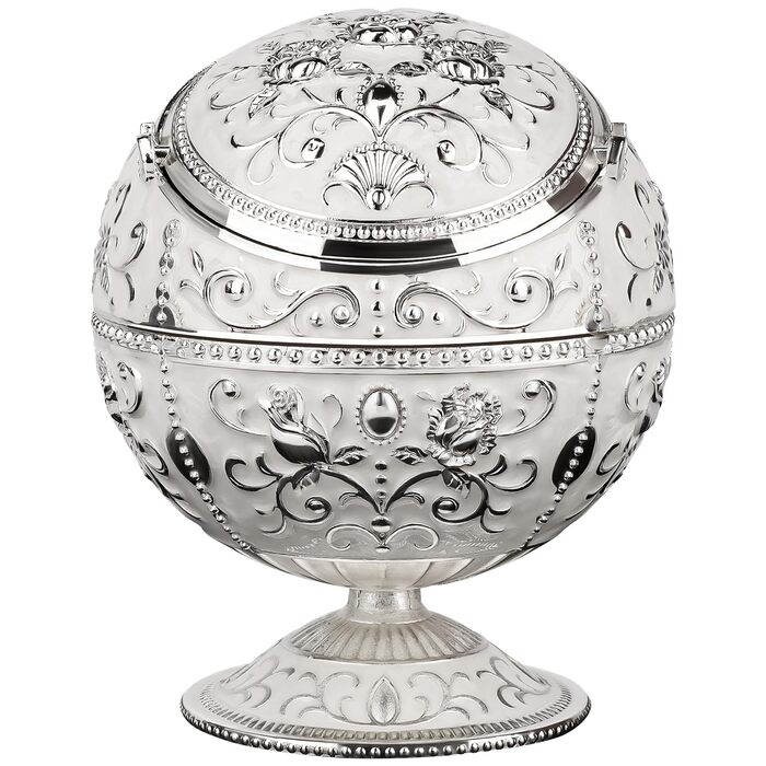 Вінтажна попільничка з кришкою, металева, сріблястого кольору, зі скляною кулею. Вітрозахисна, портативна, для дому, офісу, готелю. Декоративний предмет, подарунок.