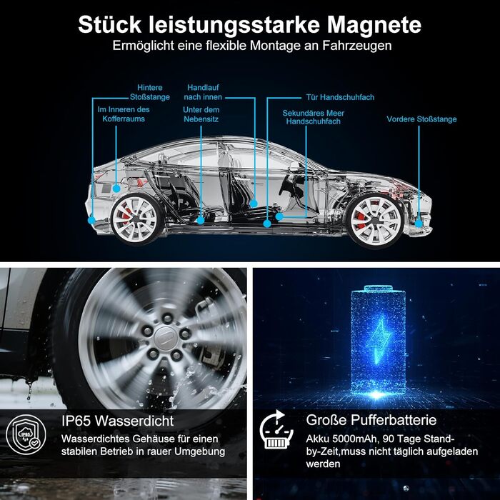 GPS-трекер TKMARS TK905 для авто, магнітний, водонепроникний, без абонплати, 90 днів автономної роботи, 5000 мА·год, з безкоштовним додатком