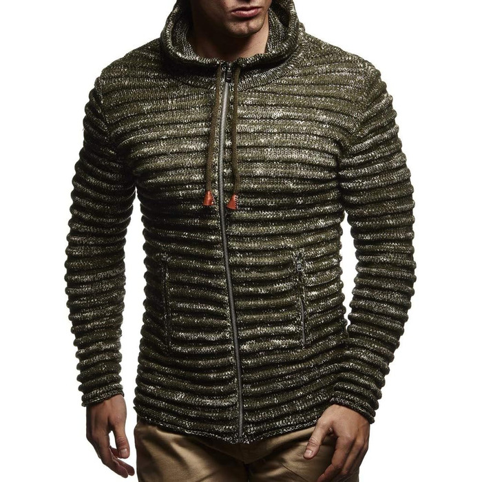 Кардиган чоловічий Leif Nelson з капюшоном та блискавкою - в'язана спортивна куртка, модель Cardigan для зими, бавовна (3XL, Хакі)