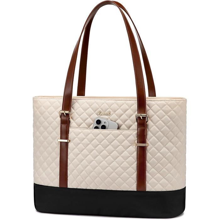 Сумка для ноутбука LOVEVOOK 15.6 дюймів, жіноча, універсальна: сумка-шоппер, ділова, для навчання, водонепроникна, чорна, біла, коричнева