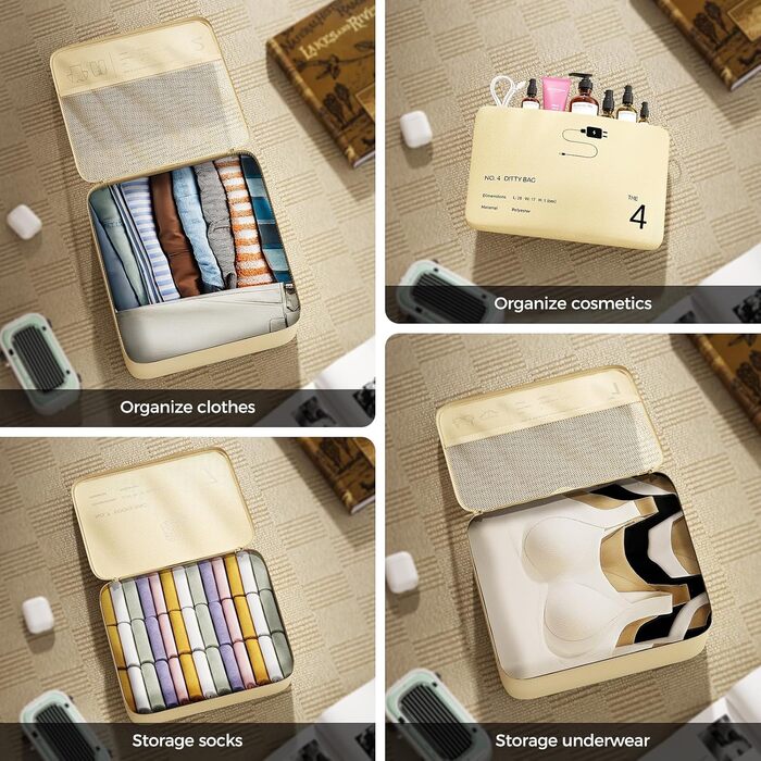 Органайзер для валізи Yomisee, набір 7 шт. - сумка-органайзер для подорожей, бежевий