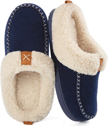 Домашні тапочки LongBay для жінок, теплі, з ефектом вовни, з піною Memory Foam, м'яке Sherpa підкладка, для дому та вулиці (38/39 EU, Navy Blue)