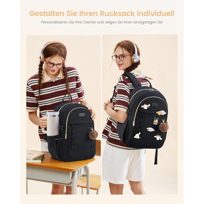 Шкільний рюкзак LOVEVOOK для дівчаток-підлітків, 15.6 дюймів, легкий, з плюшевим брелоком, для школи, середньої школи, світло-жовтогарячий (15.6', Y-чорний)