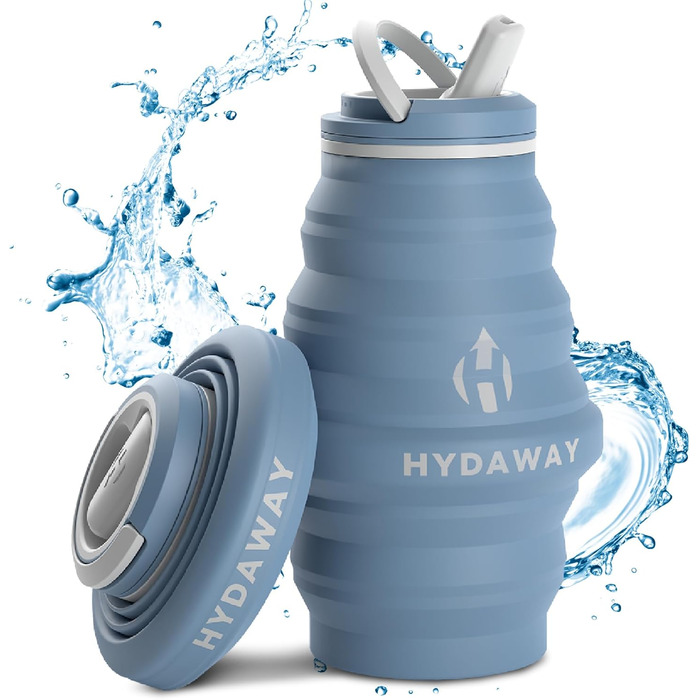 HYDAWAY | Collapsible Water Bottle with Spout Lid | Ultra-Packable and Travel-Friendly | Made of Food-Grade Silicone | 500 ml (Blue Ice)