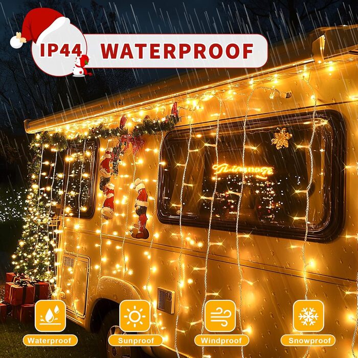 Гірлянда світлодіодна 60м, 600 LED, для декорування приміщень та вулиці, 8 режимів, таймер, IP44, тепле світло, для ялинки, балкона, вікна, саду, вечірки