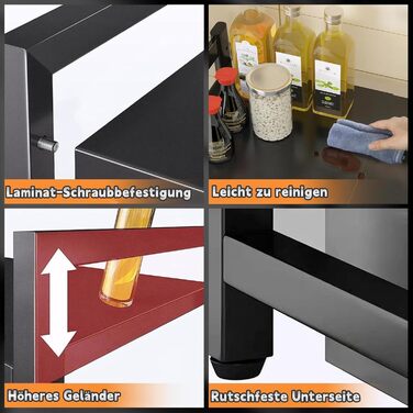 Розширювана полка для мікрохвильової печі, 2 яруси з 6 гачками, телескопічна полка для кухні 42-64 см, органайзер для спецій та кухонного приладдя (Чорний)