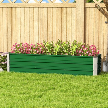 Outsunny Steel Raised Garden Bed, Planting Box, Flower Box 183 x 47 x 40 cm with Gloves in Green for Vegetables & Flowers