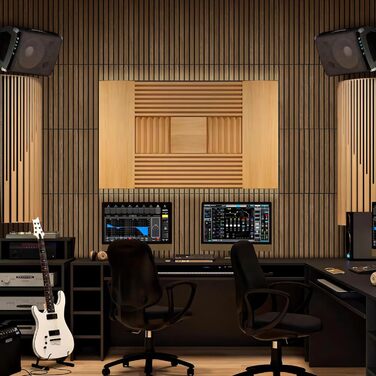 Акустичні настінні панелі NZQXJXZ з дерев'яним шпоном, самоклеючі шумоізоляційні панелі для дому, офісу та студії, 40 x 30 x 1 см, 12 шт.