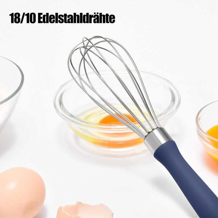 Ручний вінчик для кухні Doosu 28 см, з нержавіючої сталі 18/8, 8 гнучких дротів для збивання та перемішування (Midnigth Blue, S-23cm)