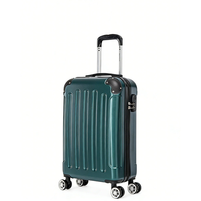 Набір валіз Boleedy 3шт, валіза на коліщатках, дорожній набір (55/66/76 см), ручна поклажа, валіза з жорстким корпусом, 360° обертання, тихі подвійні колеса, телескопічна ручка, багаж (M, вертикальна лінія, темно-зелений)