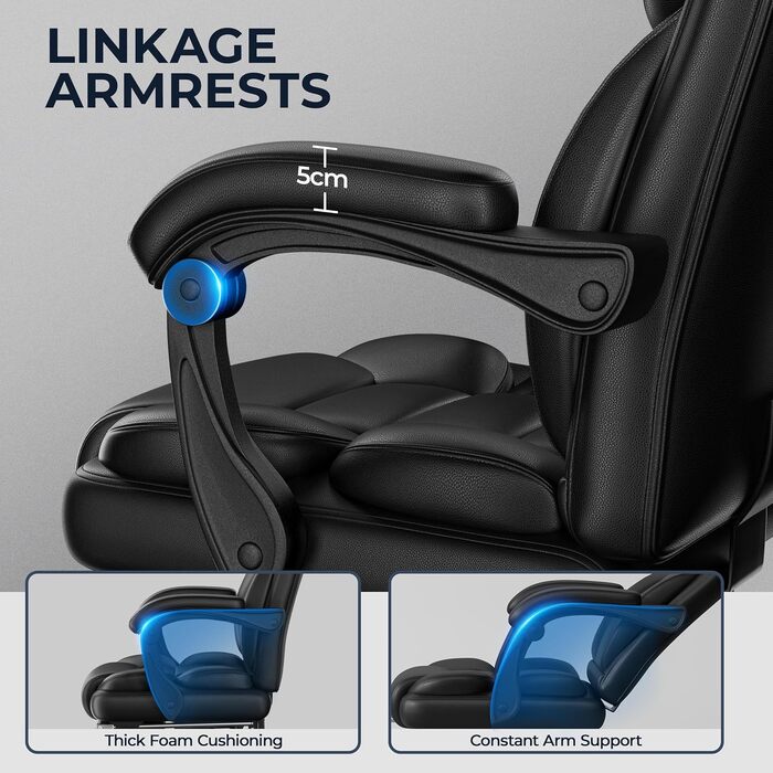 Ергономічне крісло Yaheetech для офісу, керівника з підставкою для ніг, регульовані підлокітники, комп'ютерне крісло з високою спинкою, чорне