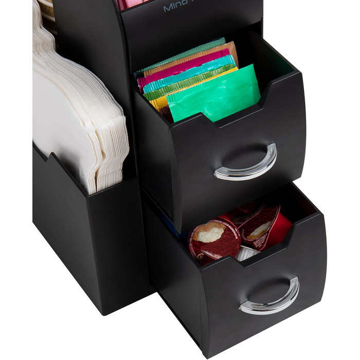 Mind Reader Anchor Collection 11 Compartments for Coffee Cups and Spices, with 2 Drawers, Plastic Rubber, Black, 1 Pack