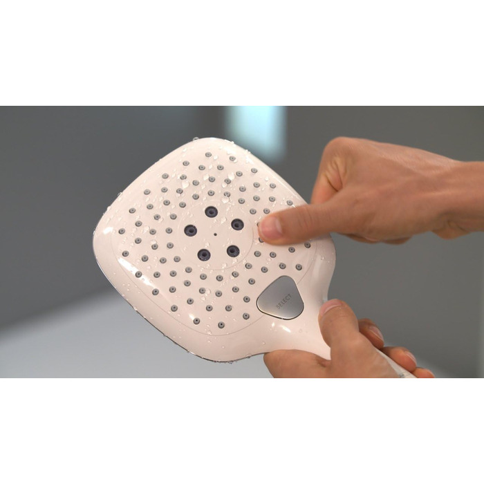 hansgrohe Raindance Select E - Showerhead, Hand Shower with square shower panel (150 x 150 mm), showerhead with anti-limescale function, 26550000 (3 spray patterns with water-saving function, white/chrome)