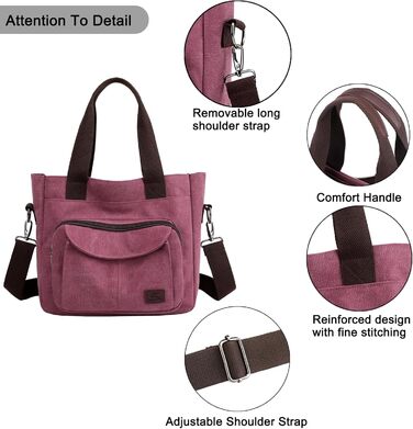 Сумка жіноча Canvas Hobo через плече, повсякденна крос-боді, пляжна сумка-тоут, багатофункціональна з відділеннями, вінтажна сумка для роботи, подорожей, університету (Ліловий)