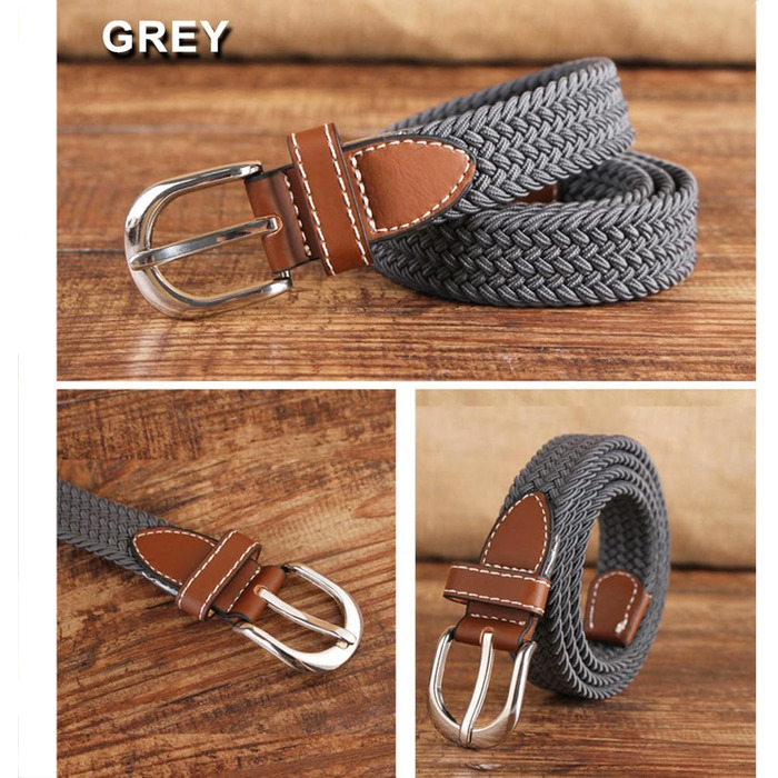 Еластичний жіночий/дівчачий ремінь 2.5 см, плетений, для джинсів та суконь, 2 шт. (Чорний/Сірий) M/91/96 см