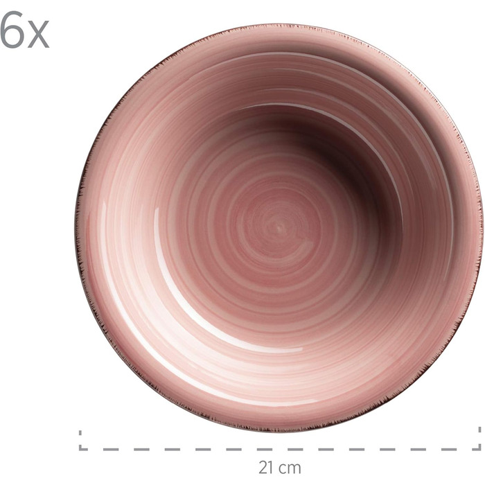 MÄSER 931495 Bel Tempo II, 12-piece tableware set for 6 people with a modern vintage look, hand-painted, pink, stoneware.