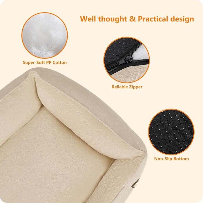 Ліжко для собак, собаче ліжко, подушка для собак, корзина для собак. Знімне та пральне, бежеве, 90 x 75 x 25 см