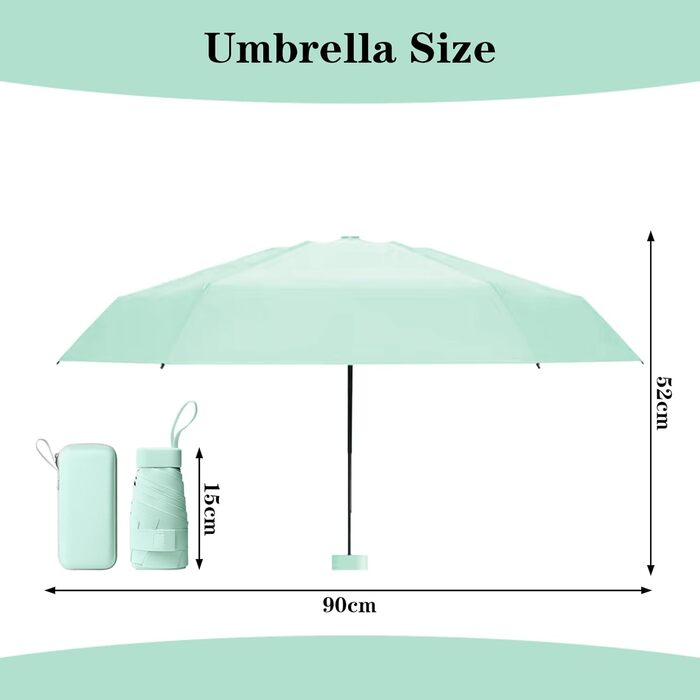 Зонт туристичний компактний UV-захистом, вітростійкий з капсулою, портативний для чоловіків та жінок (світло-зелений)