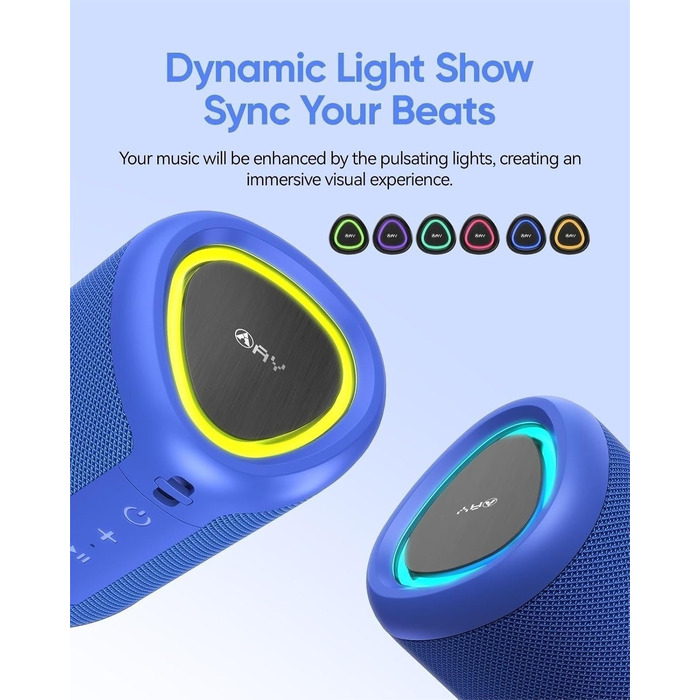 Портативна Bluetooth колонка AY з підсвіткою, водонепроникна IPX5, AUX/TF-карта, 24 год роботи, синя