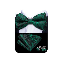 Набір краваток-метеликів Barry.Wang для чоловіків: краватка-метелик, нагрудна хустинка та запонки (Dunkelgrün/Schwarz) для весілля та урочистих подій