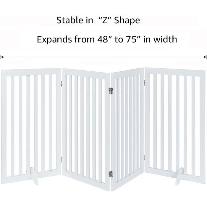 Захист для собак Unipaws: відбійник для сходів, без свердління, дерев'яне дитяче огорожа, розкладне, для каміна, з ніжками, білий (4 елементи, 91 см)