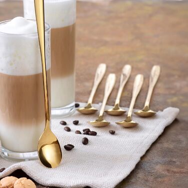Льодогенератор та ложка для лате-макіато Gräwe з нержавіючої сталі, довга ложка для кави, десертів та холодного чаю, придатна для миття в посудомийній машині, золотиста