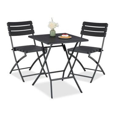 Relaxdays Balcony Furniture Set, 3-Piece, Wood-Look