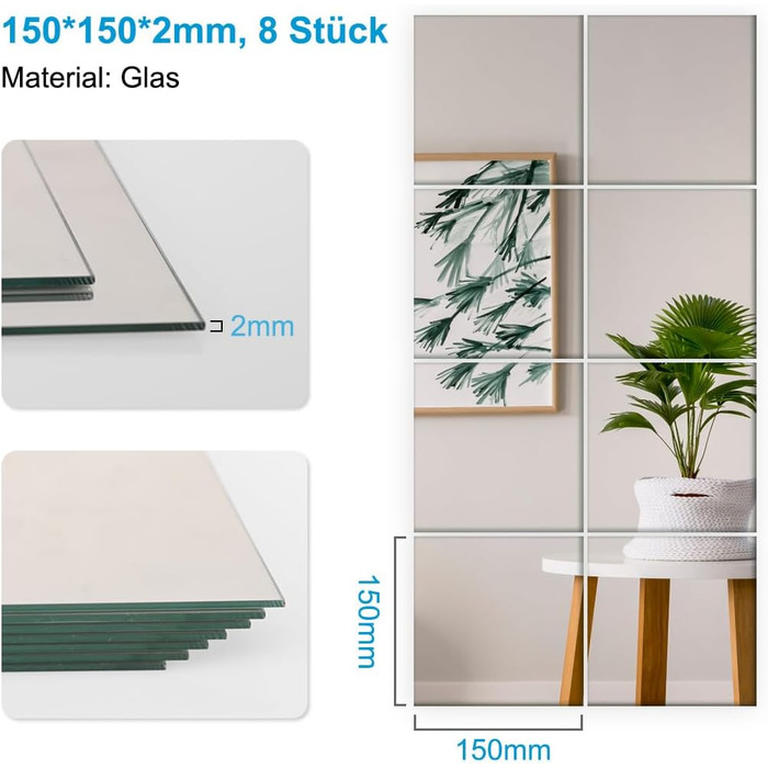 Дзеркальна плитка самоклеюча 15x15 см - 16 шт. для декору стін, ванної кімнати, шафи, вітальні, спальні