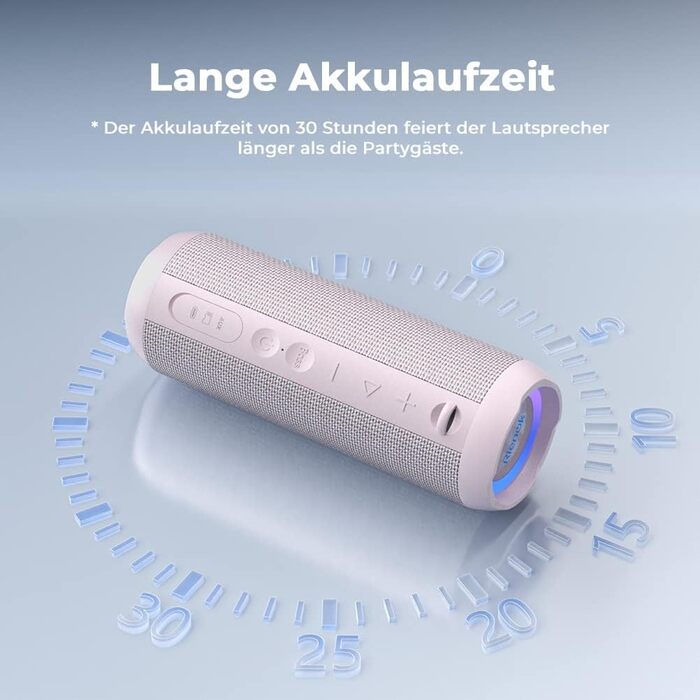 Bluetooth портативна колонка RIENOK з підсвіткою, IPX7, рожева, 3600 mAh