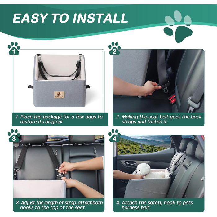 Автокрісло для собак, сіре, велике/маленьке, з підняттям та кишенями для зберігання. Підходить для собак до 25 кг або 2 цуценят. Знімне та пральне.