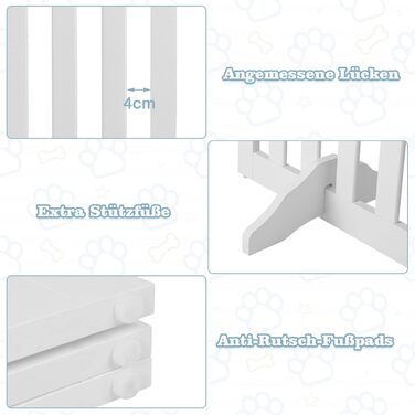 Захисний бар'єр для собак Costway, 89 см, 4 панелі, дерев'яний, розкладний, для дітей, захист від сходів, білий