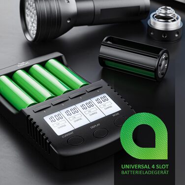 Зарядний пристрій CSL для акумуляторів AA, AAA, 18650 з LCD-дисплеєм та USB-портом