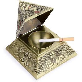 BSTKEY Windproof Ashtray in Vintage Style with Lid - Pyramid Modeling Table Ashtray (Green Bronze)