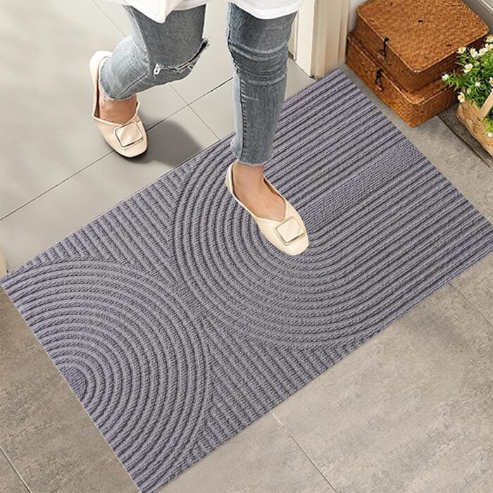 Килимок для дому та вулиці 43x76 см - антиковзаючий, миючий килимок для входу, тераси, саду (сірий)