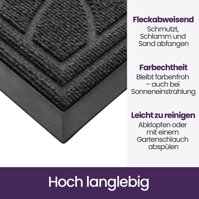 Килимок для дому та вулиці DEXI, 60 x 90 см, антиковзаючі, миючий, вологостійкий, сірий