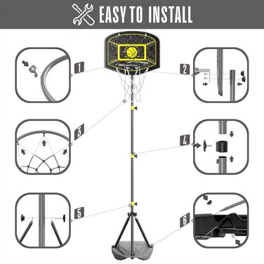 GILIKOKO Adjustable Basketball Hoop Set - Outdoor & Indoor Kids Basketball Set with Stand (110-190cm)