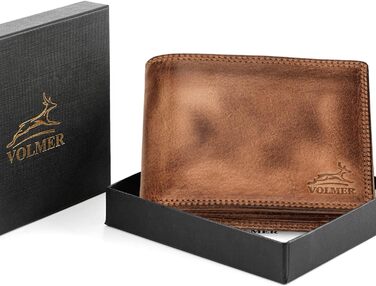 Fa.Volmer® Leather Wallet for Men with RFID Protection | Extra-Stable Double Stitch | 9 Card Slots | Landscape Format | VO11 RFID Various Colors (02 brown (+RFID))